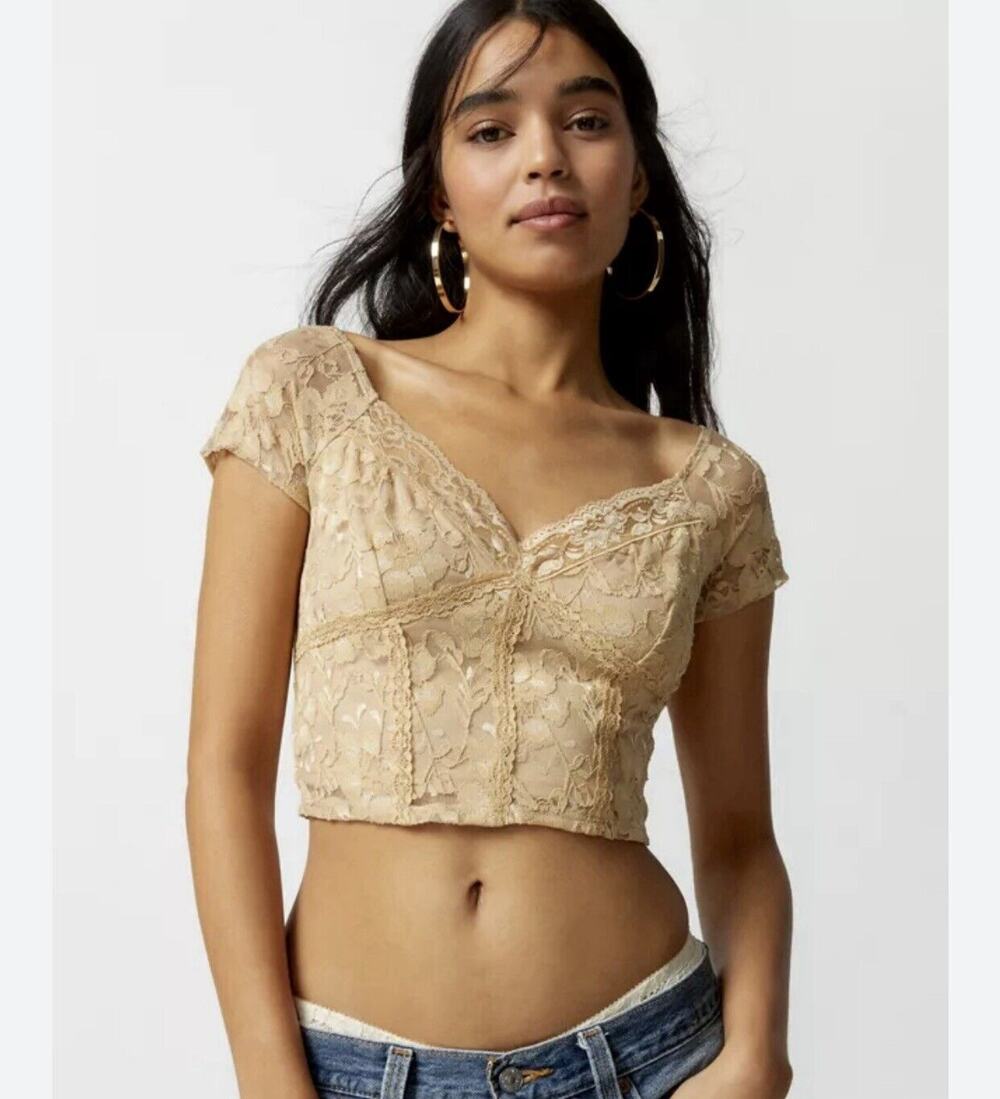 Urban Renewal Brown Tan Lace Crop Top Small NWT
